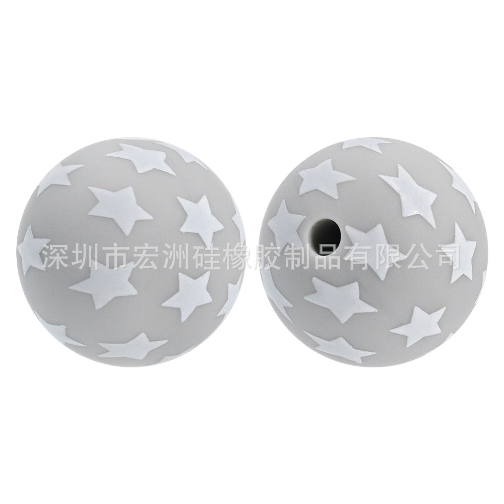 Wholesale 10pcs/pack Five-Pointed Star Watermark Food Grade Silicone DIY  Round Beads